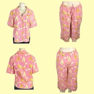 Their Nibs L Pink Banana Print Pajama Set Short Sleeve Capri Cotton Relaxed Fit